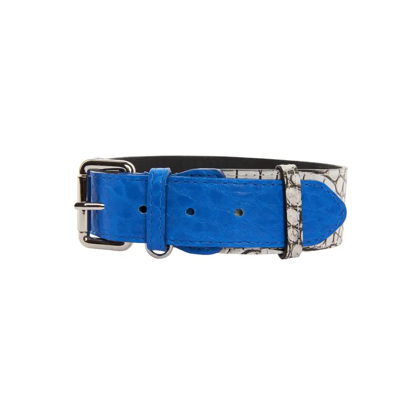 Royal Blue/Embossed Croc Italian Leather Classic Collar With Silver Classic Hardware