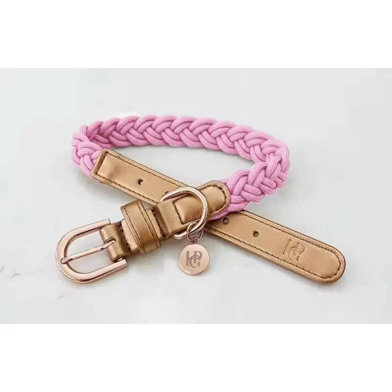 Dog Collar - Peony Pink/Rose Gold Plaited