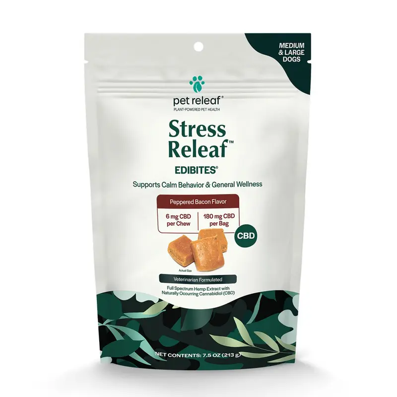 Pet Releaf Edibites Stress Relief Bacon Medium Large Breed 7.5oz