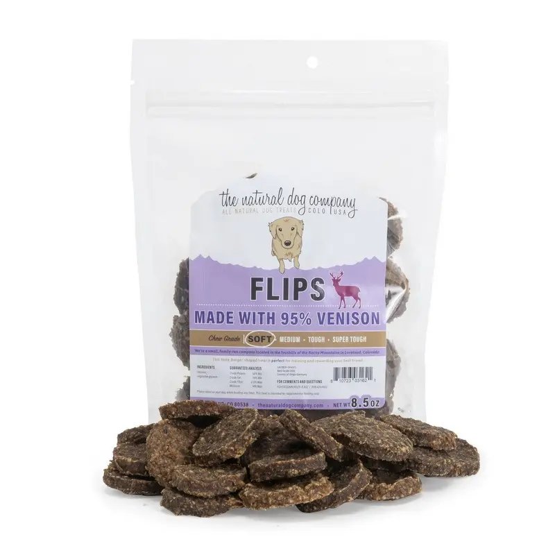 The Natural Dog Company Venison Flips Dog Treats 8.5OZ