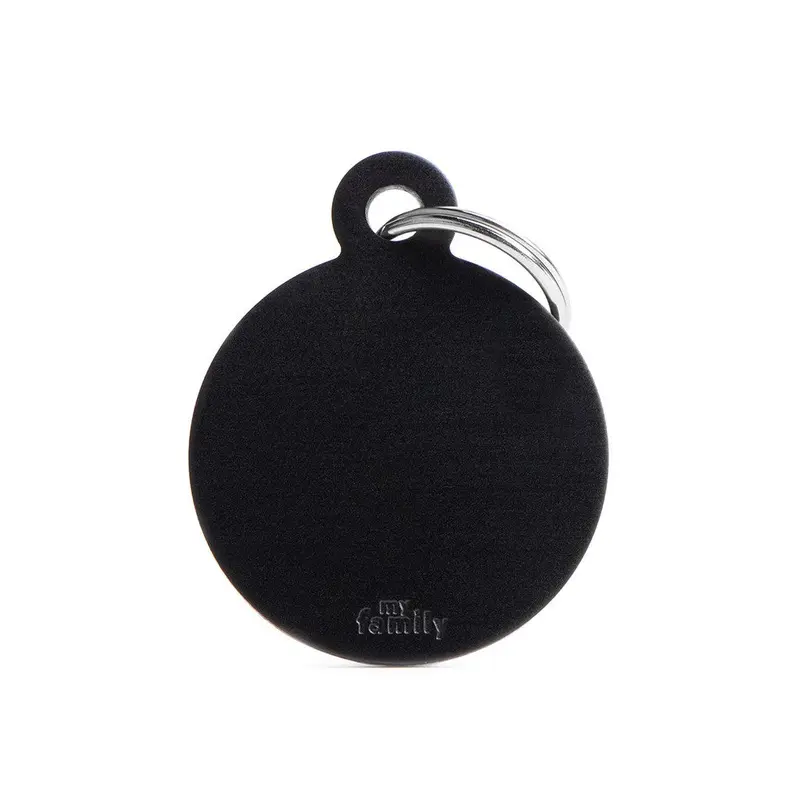 My Family ID Basic Big Aluminum Black Circle ID Tag