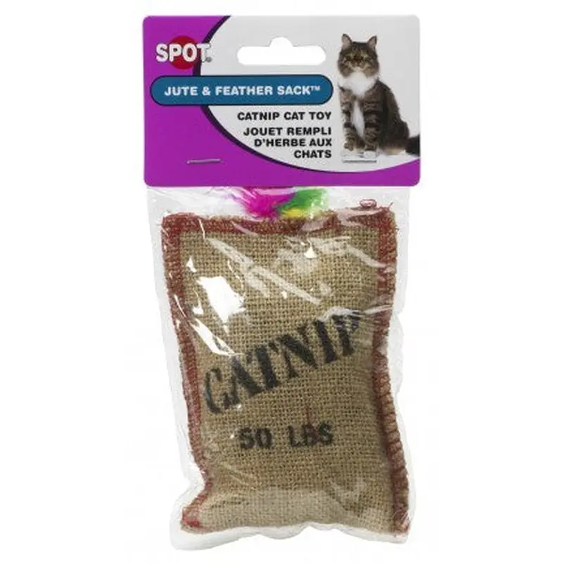 Spot Ethical Pet Cat Toy Jute & Feather Sack With Catnip