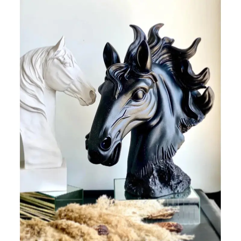 Elegant Horse Head Statue in Black