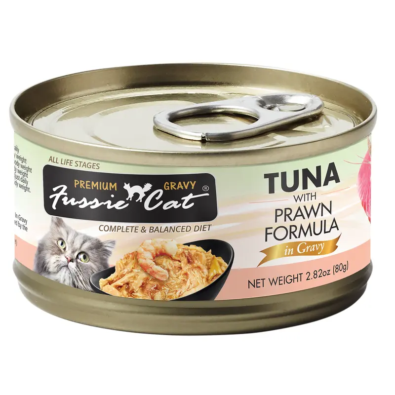 Fussie Cat Premium Tuna w/Prawns in Gravy 2.82oz