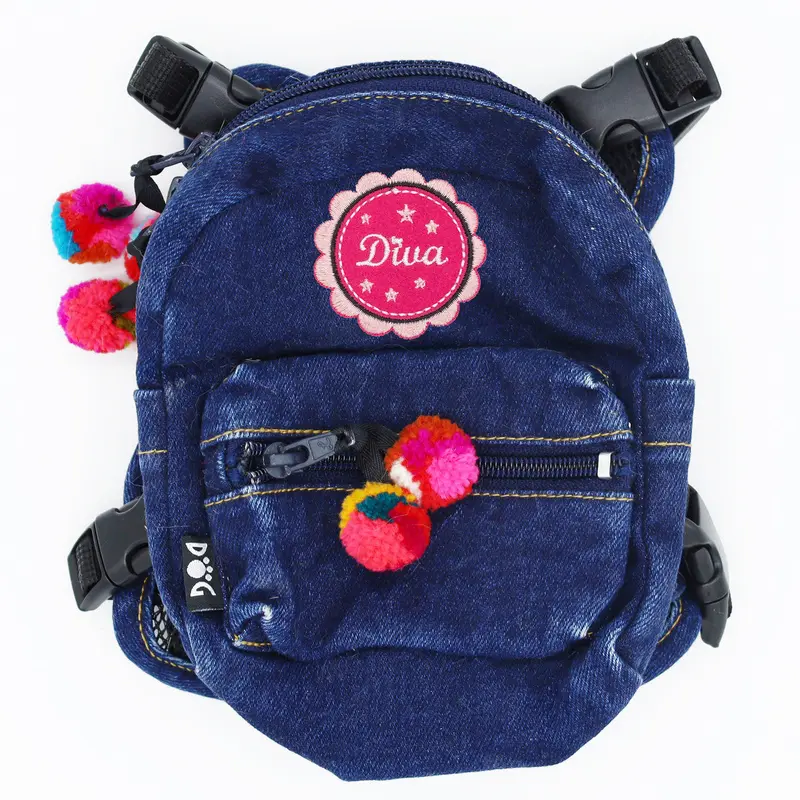 Doggie Denim Backpack Harness Vest - Diva Patches