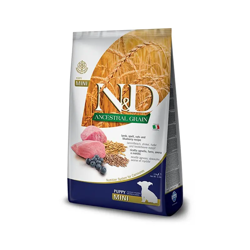 Farmina N&D Ancestral Grain Dry Dog Food - Lamb & Blueberry, Mini Kibble - 5.5lb Bag