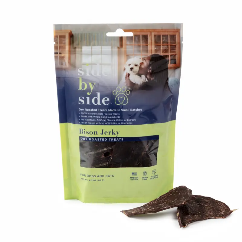 Side By Side Small Batch Dry Roasted Bison Jerky Treat Dog Treats