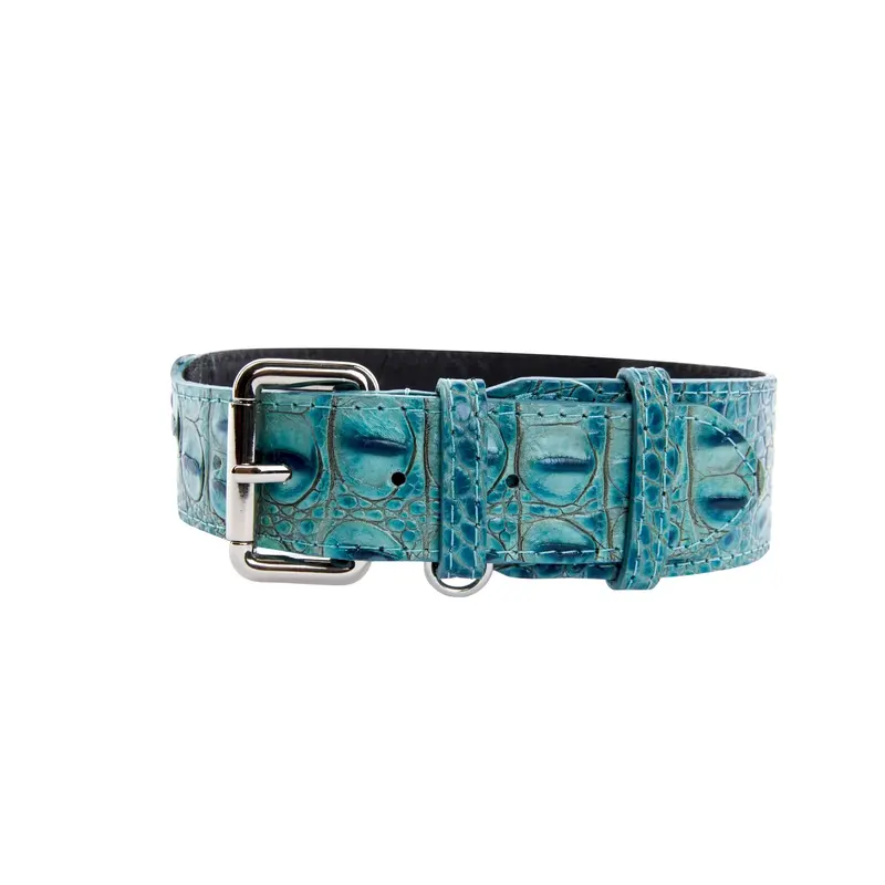 Turquoise Embossed Croc Italian Leather With Silver Classic Hardware