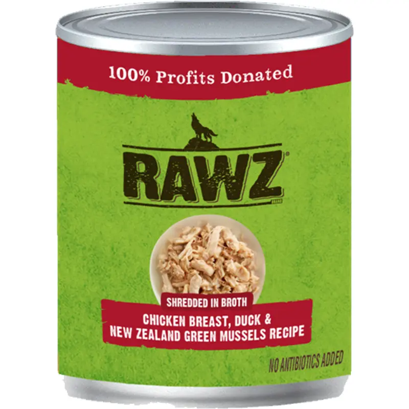 Rawz Shreddded Chicken, Duck, New Zealand Green Mussel Dog Food 10oz
